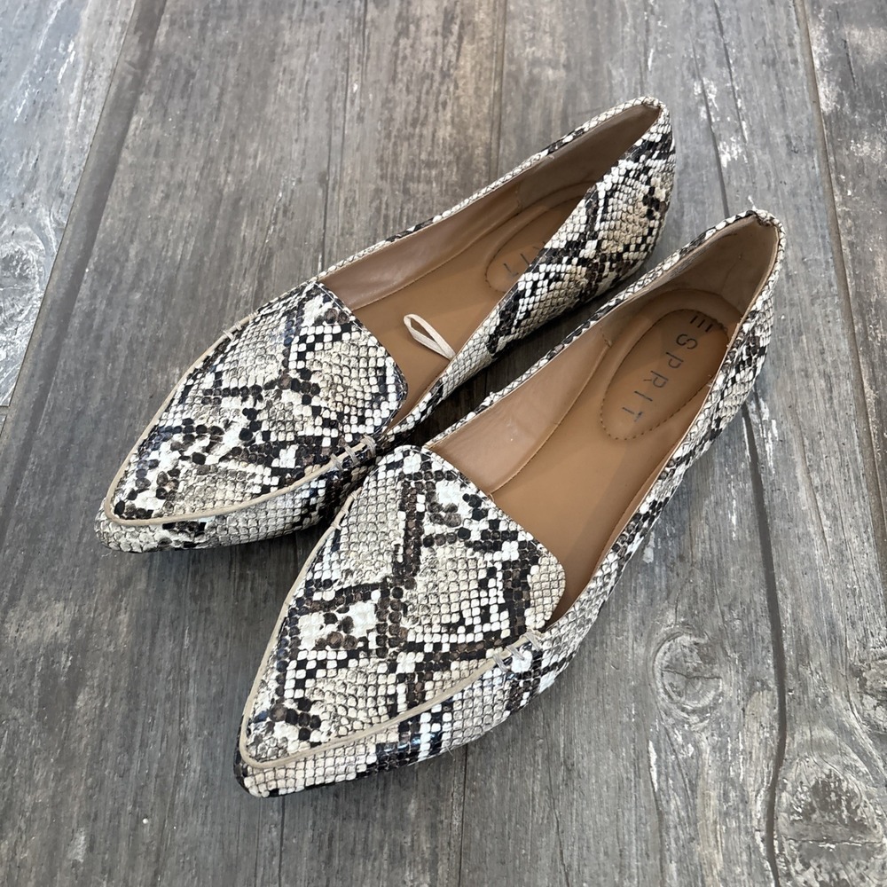 Esprit Snake Print Pointed Toe Flats in Black, White, Tan